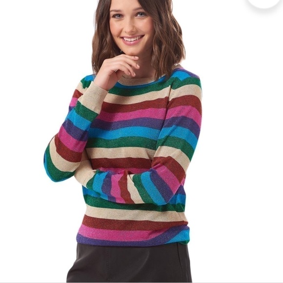 Modcloth Sugarhill Brighton Alex Rainbow Stripe Metallic Sweater Plus Size 20 - Picture 2 of 12